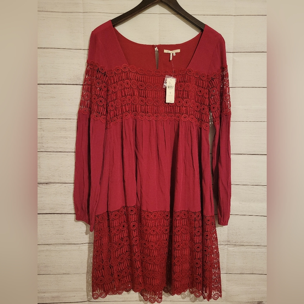 Knee Dress Size 8 Anthropolgie Red Bell Long Sleeves NEW